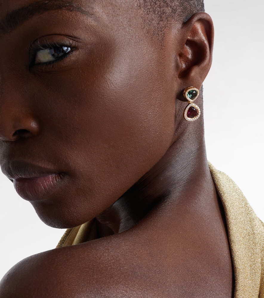 Octavia Elizabeth Two Drop Kaleidoscope 18kt gold earrings with tourmalines and diamonds