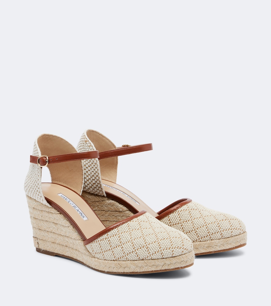 Manolo Blahnik Espadrahi Raffia-effect Espadrille Wedges In Sand