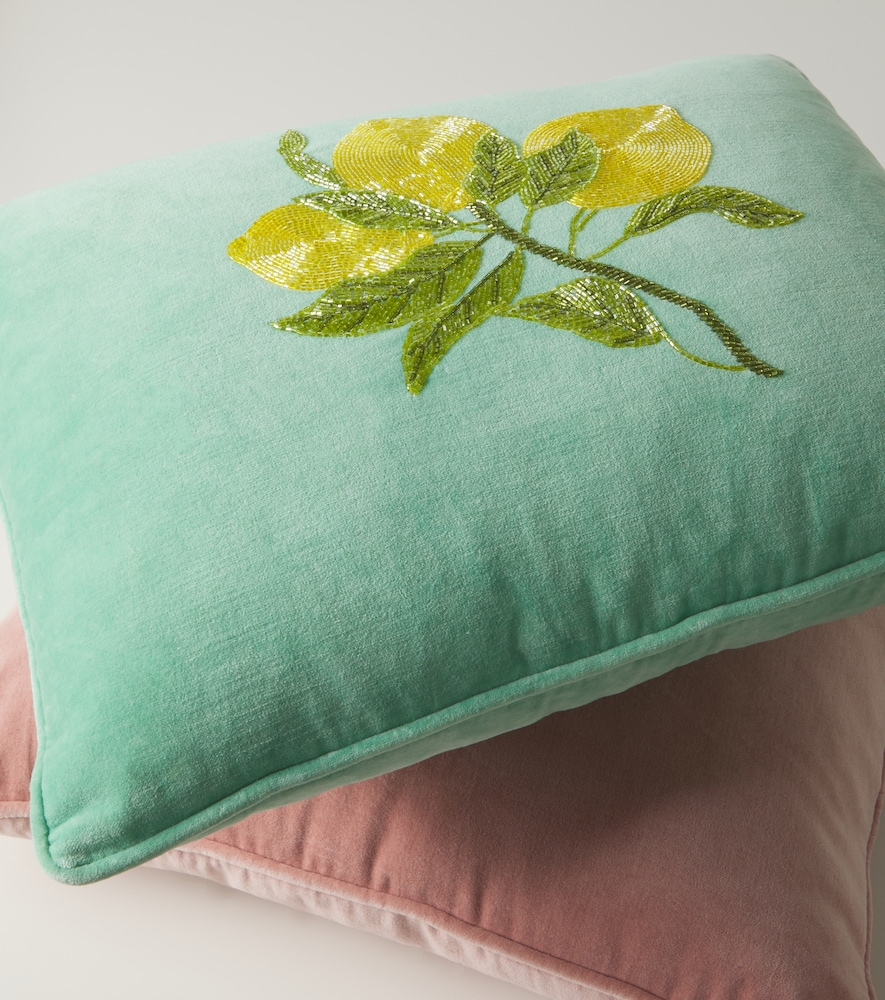  Les-ottomans Les-ottomans Embroidered Cotton Velvet Cushion 