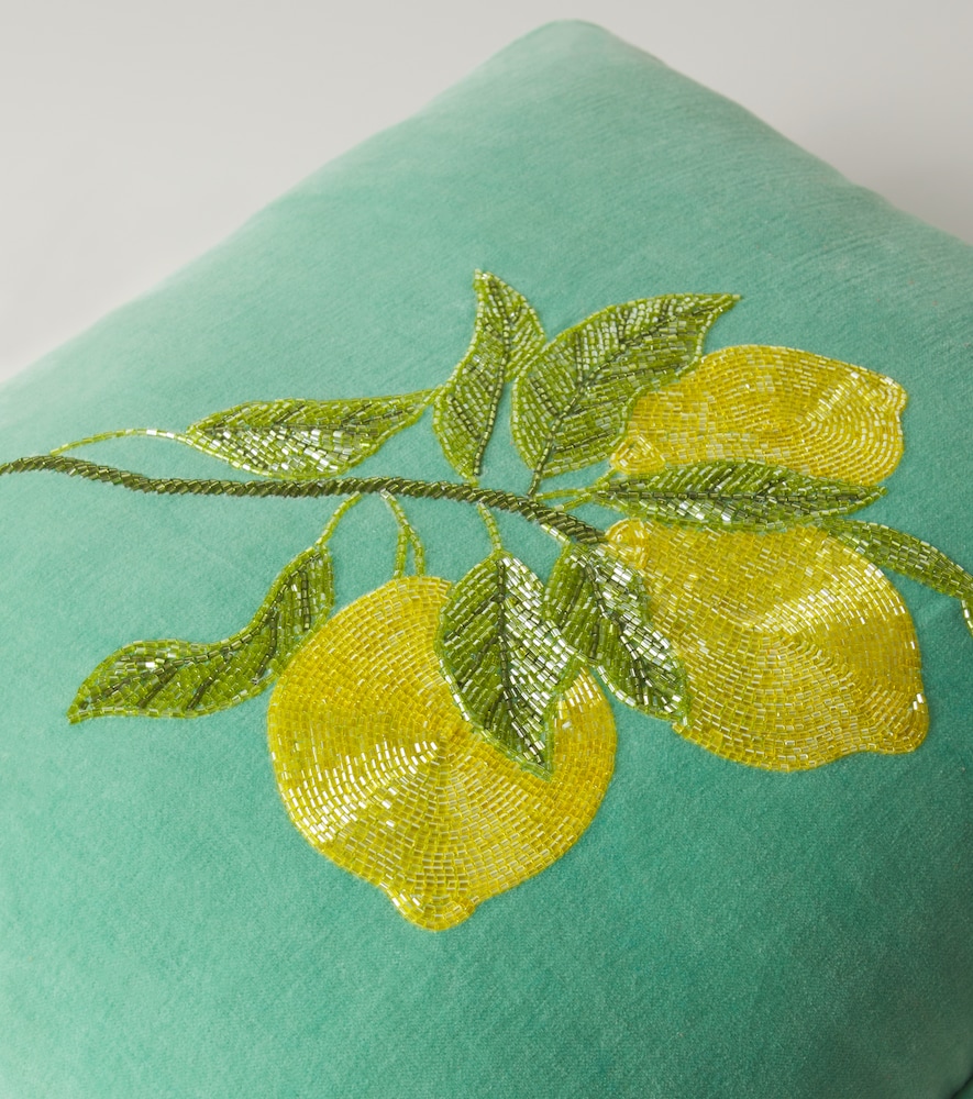  Les-ottomans Les-ottomans Embroidered Cotton Velvet Cushion 