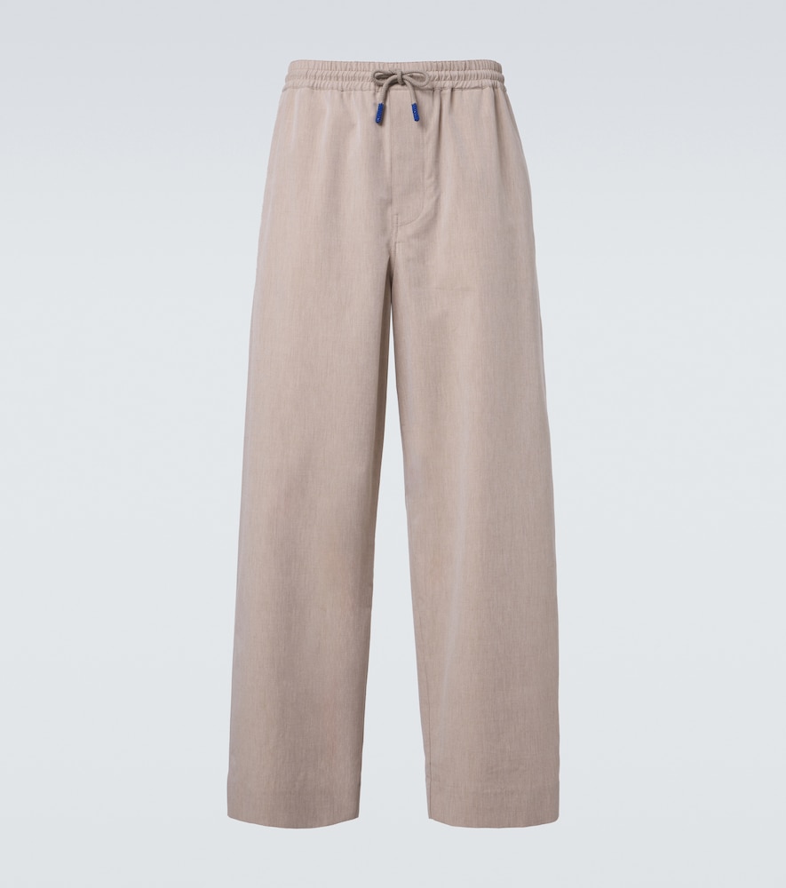 Pantaloni a gamba larga in lana e cotone