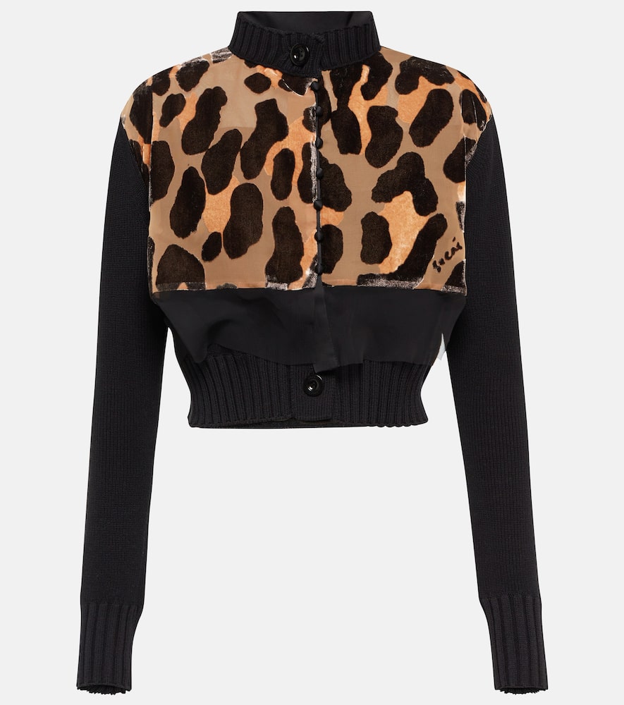 Sacai Cotton-blend leopard-print cropped cardigan