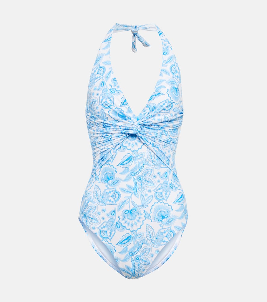 Shop Melissa Odabash Printed Halterneck Swimsuit In Ceramic