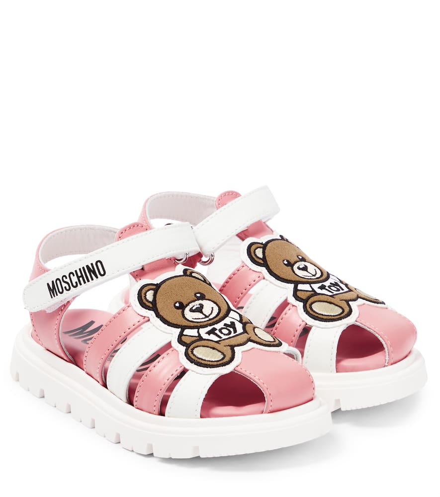 Moschino Two-tone Teddy-patch Sandals In Pink