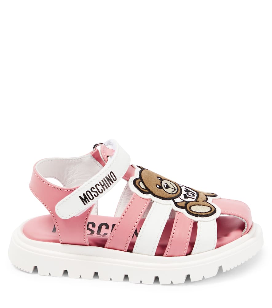 Moschino Two-tone Teddy-patch Sandals In Pink