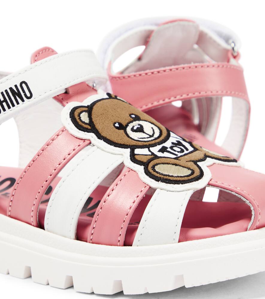 Moschino Two-tone Teddy-patch Sandals In Pink