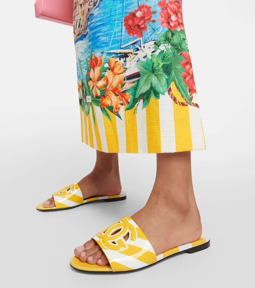 Dolce & Gabbana Portofino Striped Leather Slides In Yellow