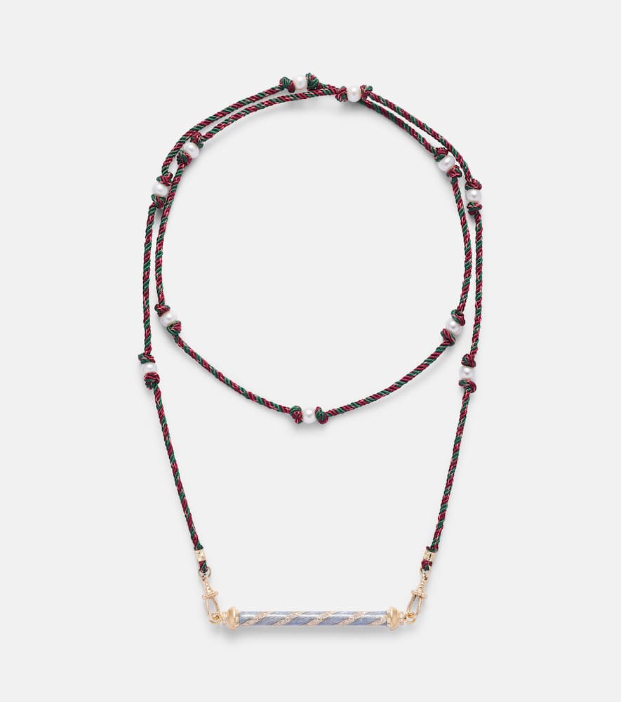 Candy Cane 18kt gold necklace with diamonds and enamel