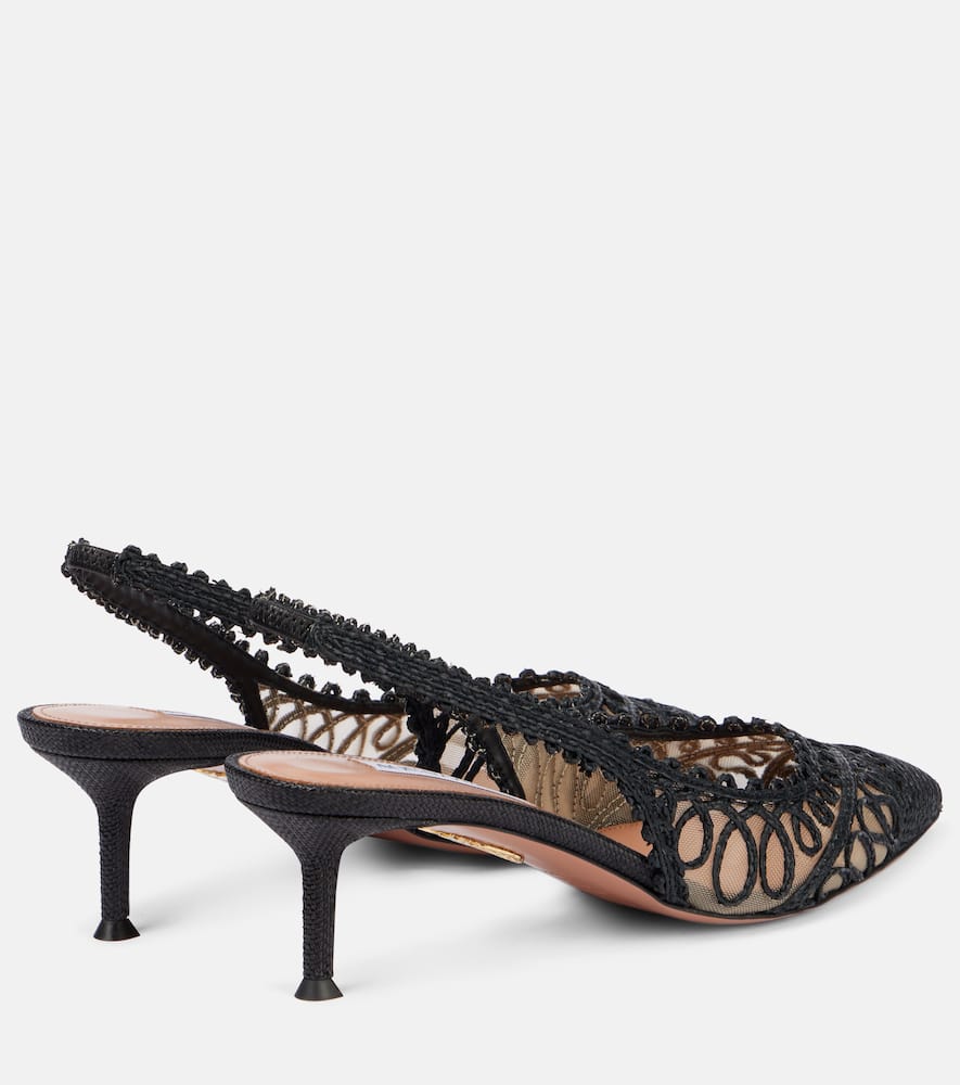 Aquazzura Kahlo 50 Raffia-effect Slingback Pumps In Black