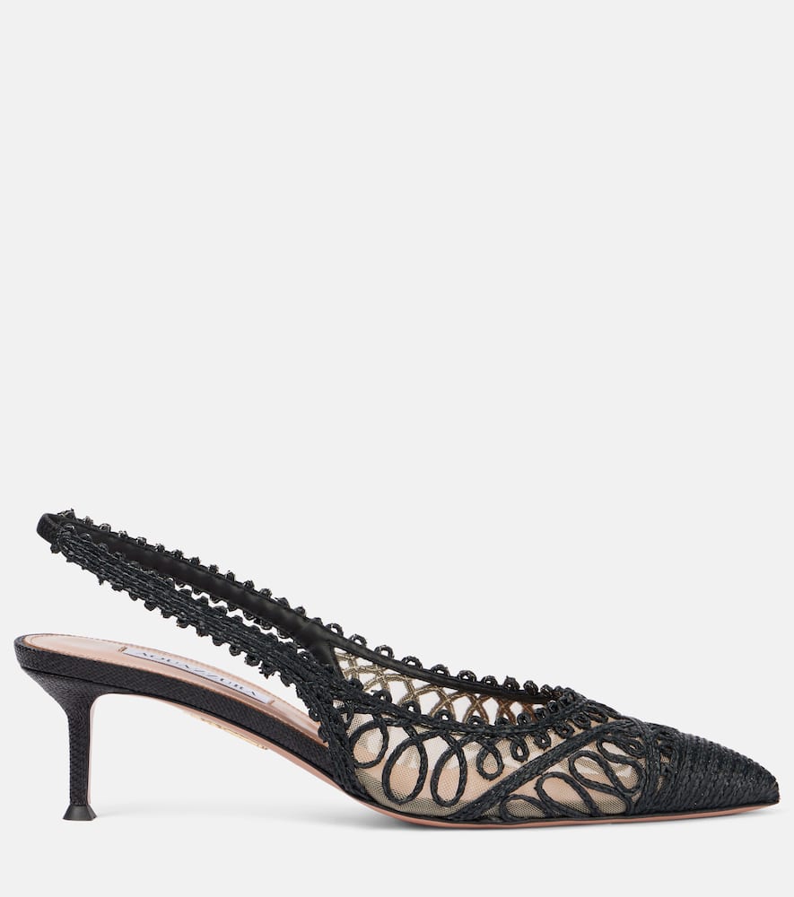 Aquazzura Kahlo 50 Raffia-effect Slingback Pumps In Black