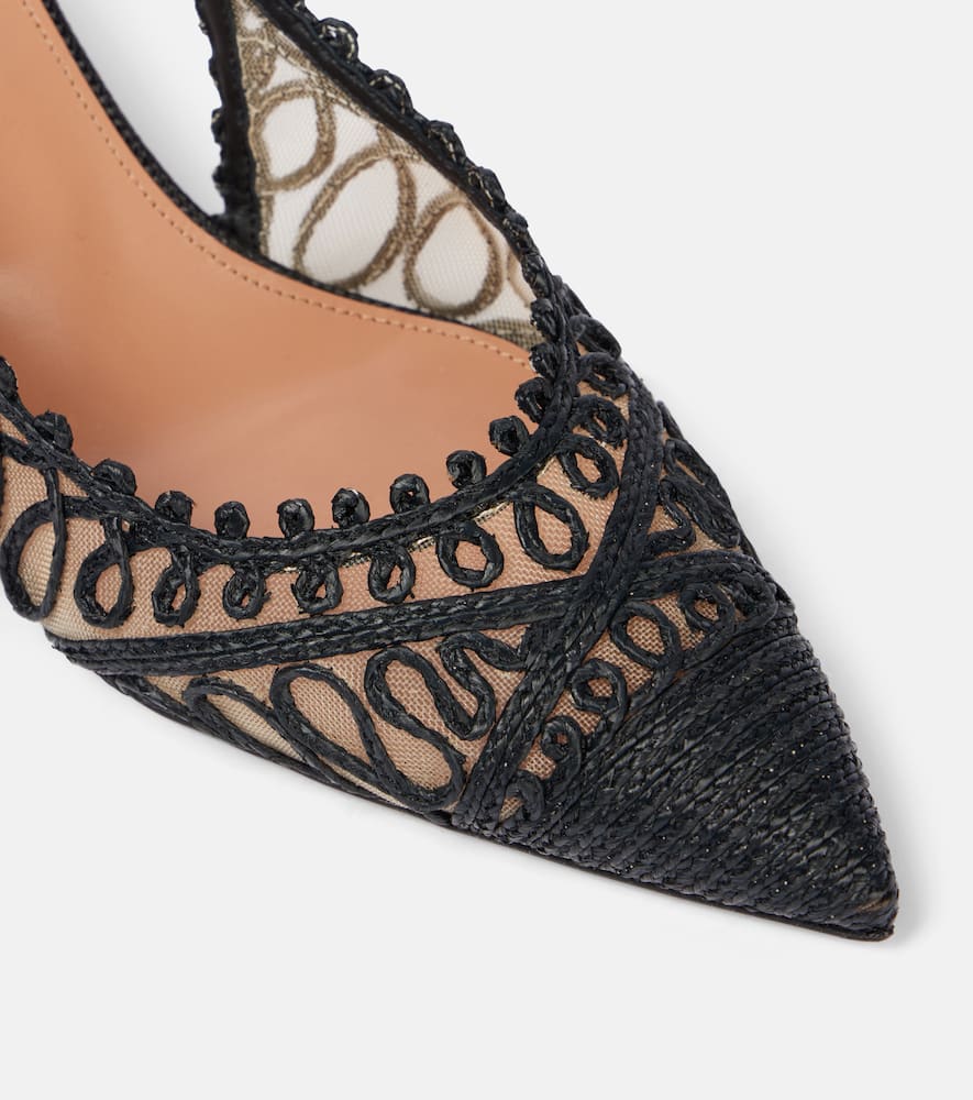 Aquazzura Kahlo 50 Raffia-effect Slingback Pumps In Black