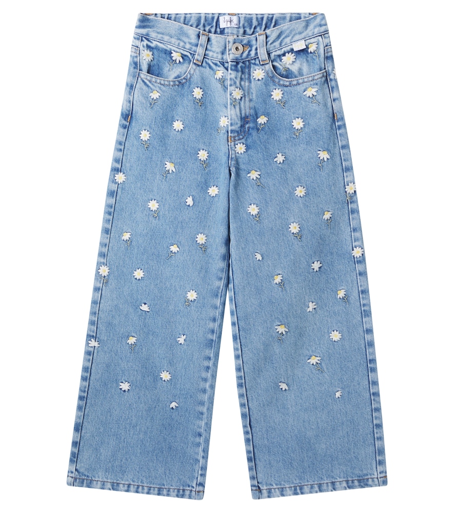 Il Gufo Floral-embroidered Jeans In Blue