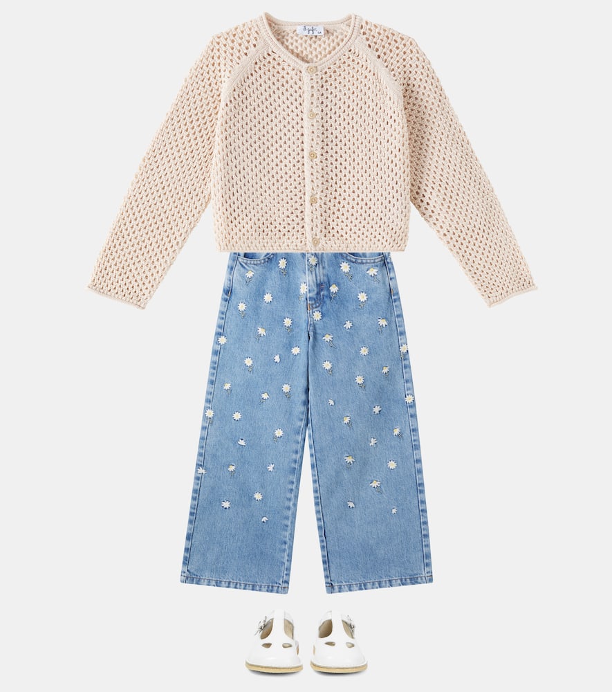 Il Gufo Floral-embroidered Jeans In Blue