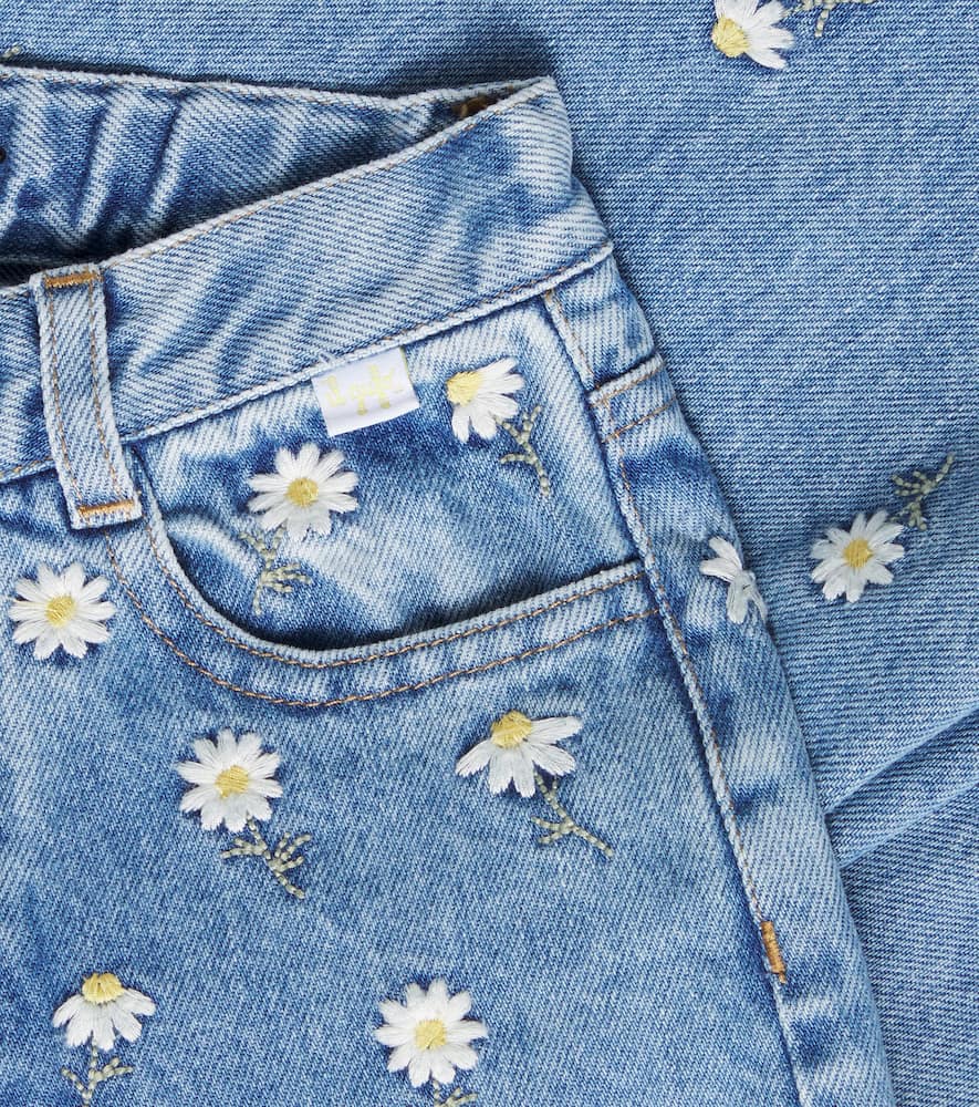 Il Gufo Floral-embroidered Jeans In Blue