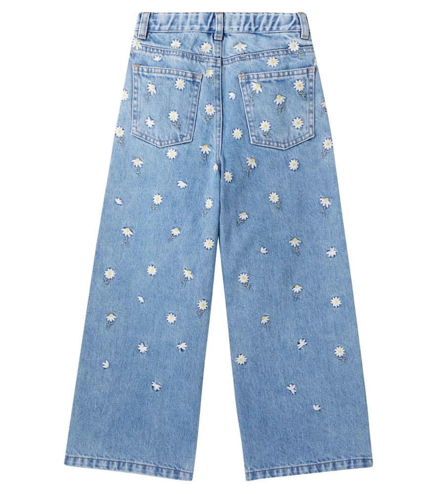 Il Gufo Floral-embroidered Jeans In Blue