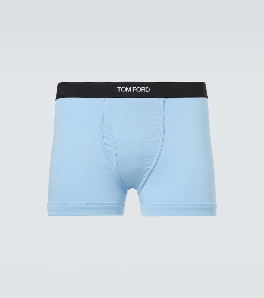 Tom Ford Logo Cotton-blend Boxer Briefs In Blue