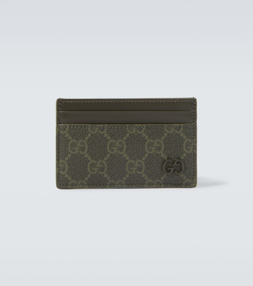 Gucci Gg Canvas And Leather Card Holder In Green