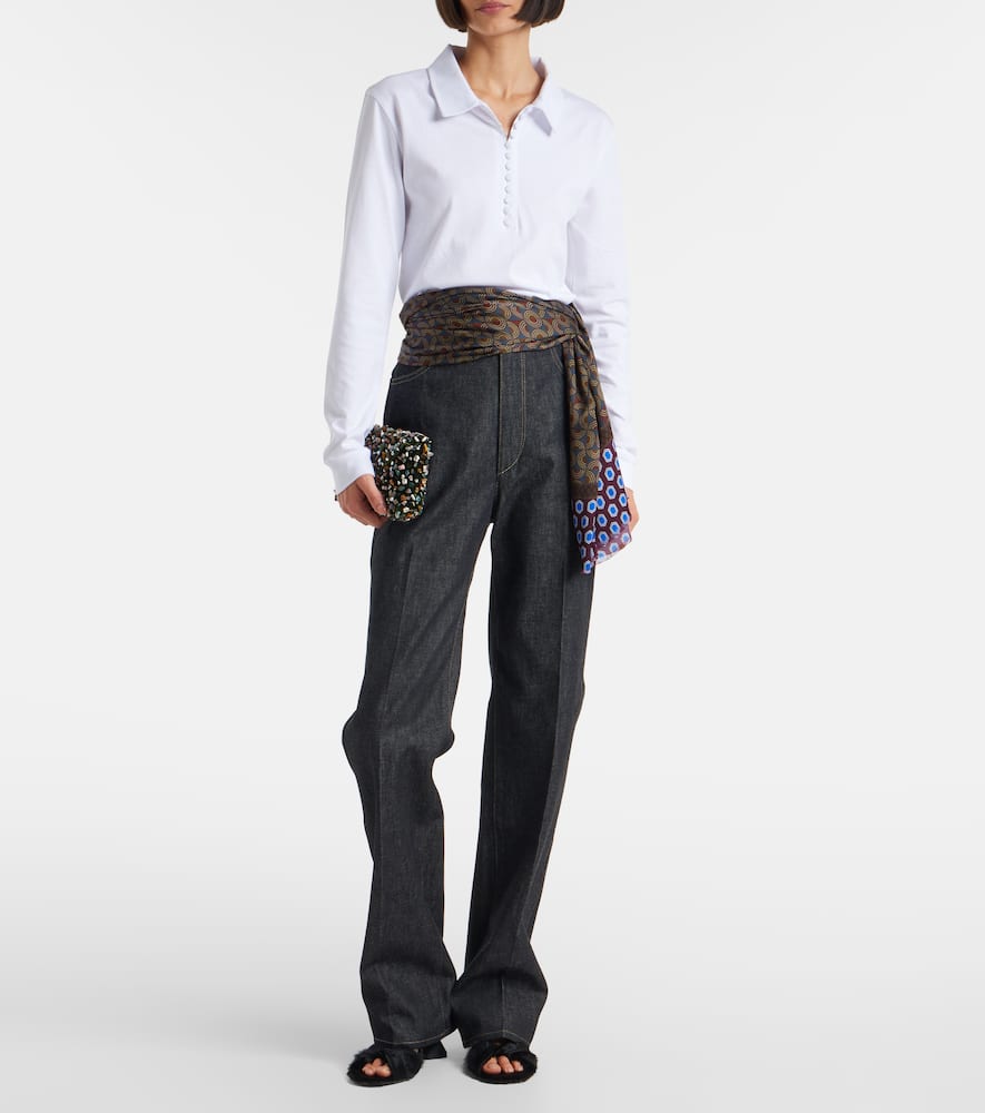 Dries Van Noten Herst Long-sleeve Polo Shirt In White