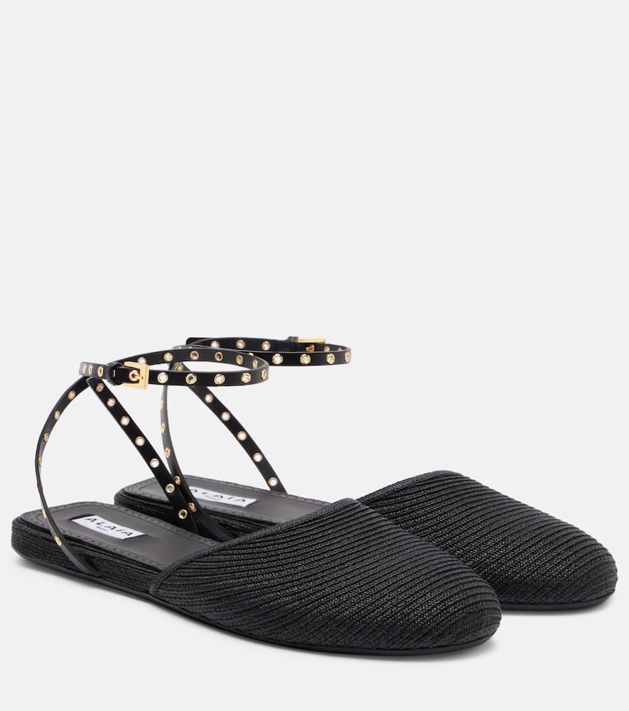 Alaïa Leather-trimmed Slingback Flats In Black