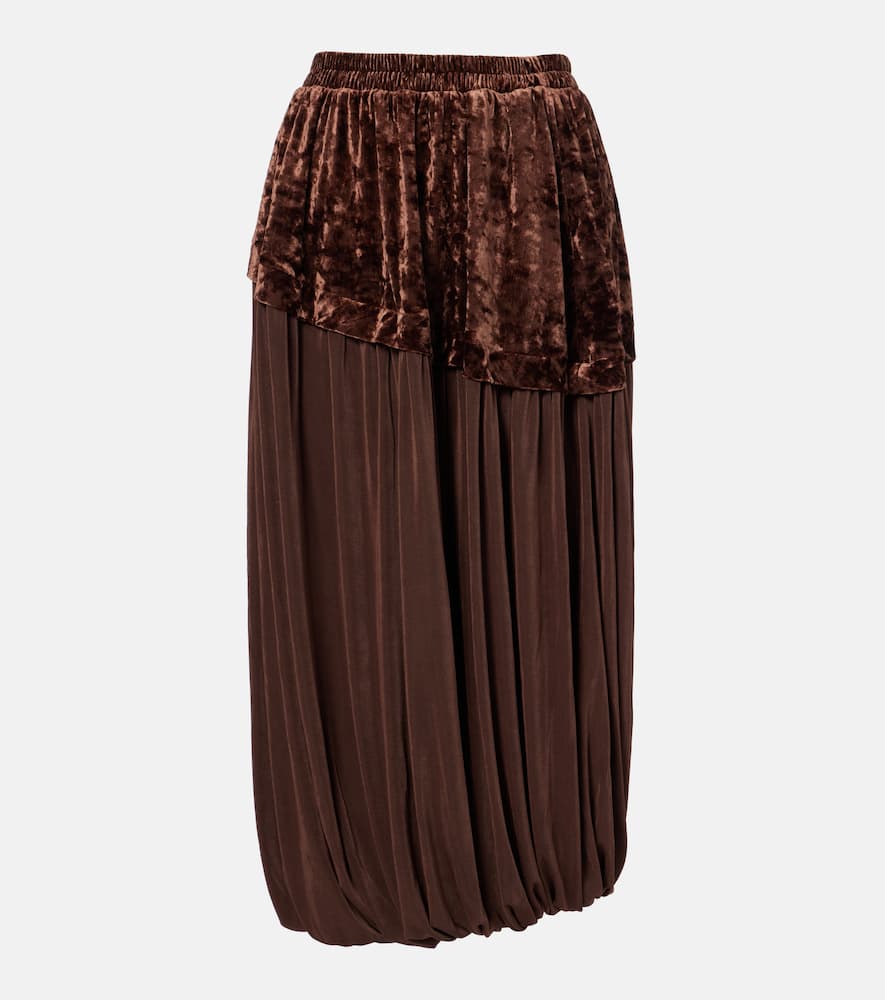 Xu Zhi Jersey And Velvet Midi Skirt In Brown