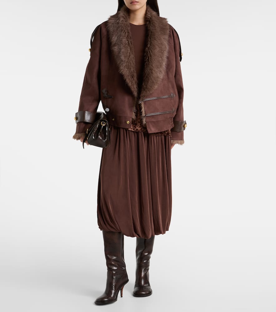 Xu Zhi Jersey And Velvet Midi Skirt In Brown