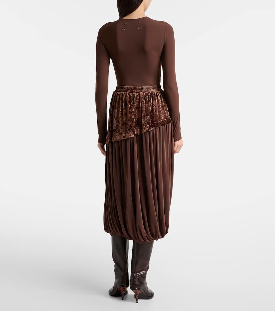 Xu Zhi Jersey And Velvet Midi Skirt In Brown