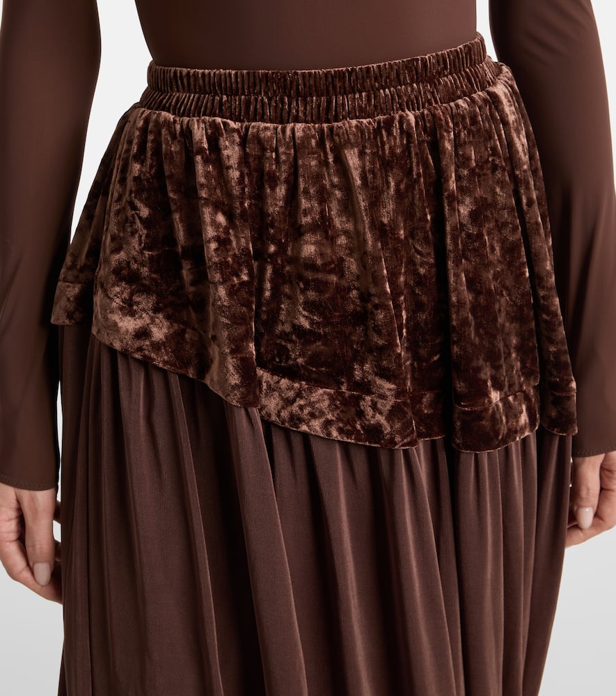 Xu Zhi Jersey And Velvet Midi Skirt In Brown
