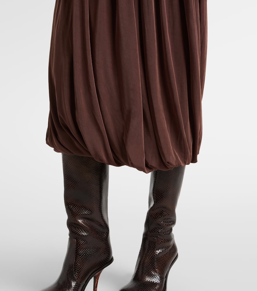 Xu Zhi Jersey And Velvet Midi Skirt In Brown