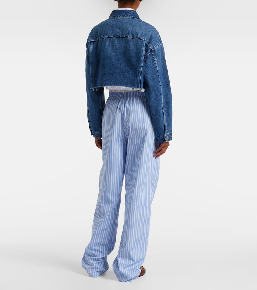 Miu Miu Cropped Logo Denim Jacket In Blue