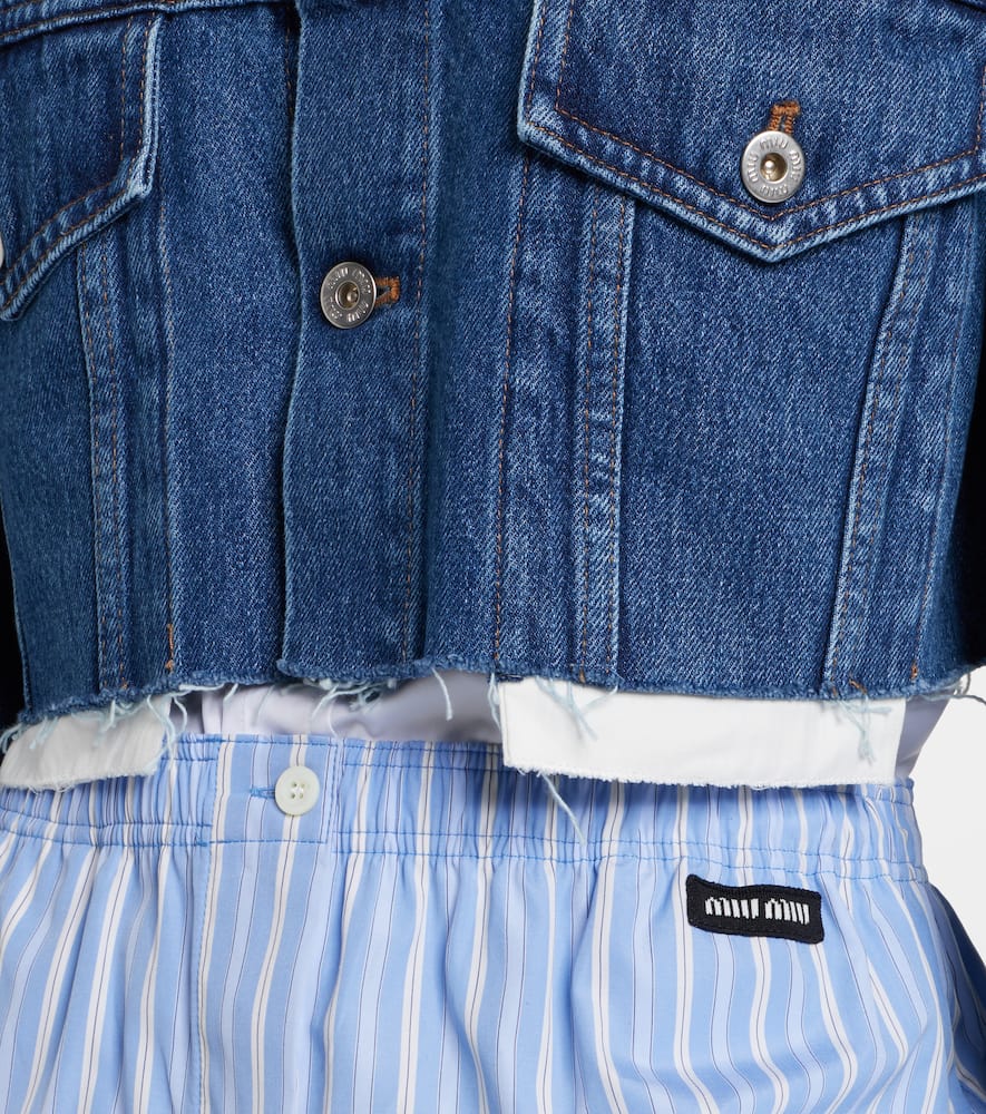 Miu Miu Cropped Logo Denim Jacket In Blue