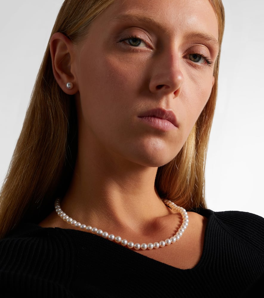 Mikimoto 18kt Gold Necklace With Pearls And Diamonds In Gold