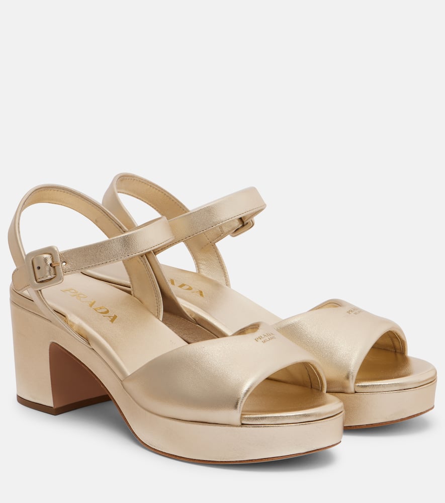 Prada Metallic Leather Platform Sandals In Gold