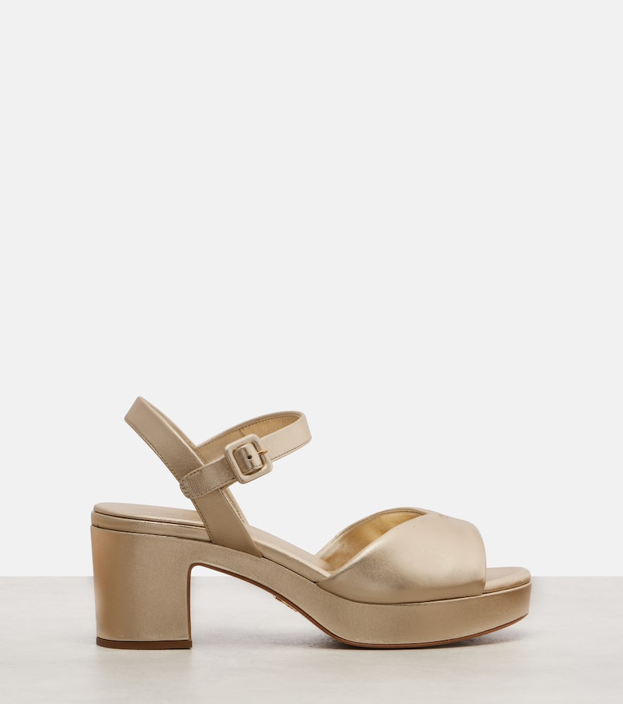 Prada Metallic Leather Platform Sandals In Gold