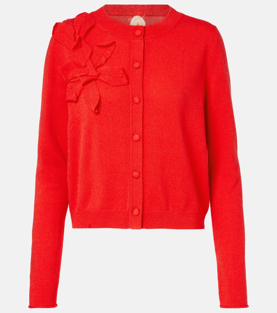 Jardin Des Orangers Floral-appliqué Cashmere And Wool Cardigan In Red
