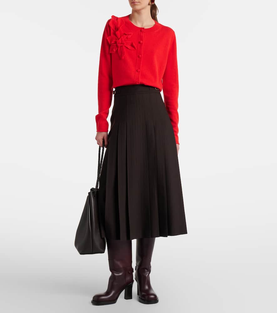 Jardin Des Orangers Floral-appliqué Cashmere And Wool Cardigan In Red