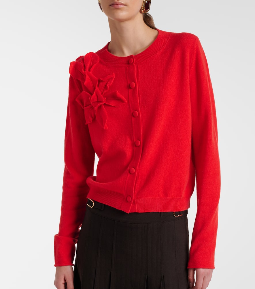 Jardin Des Orangers Floral-appliqué Cashmere And Wool Cardigan In Red