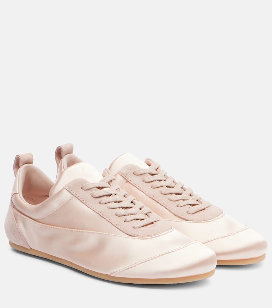 Jil Sander Floor Suede-trimmed Satin Sneakers In Pink