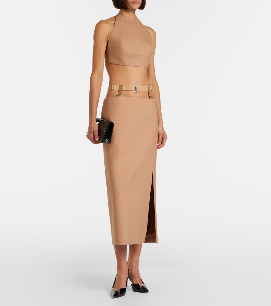 Mugler Cutout wool-blend pencil skirt