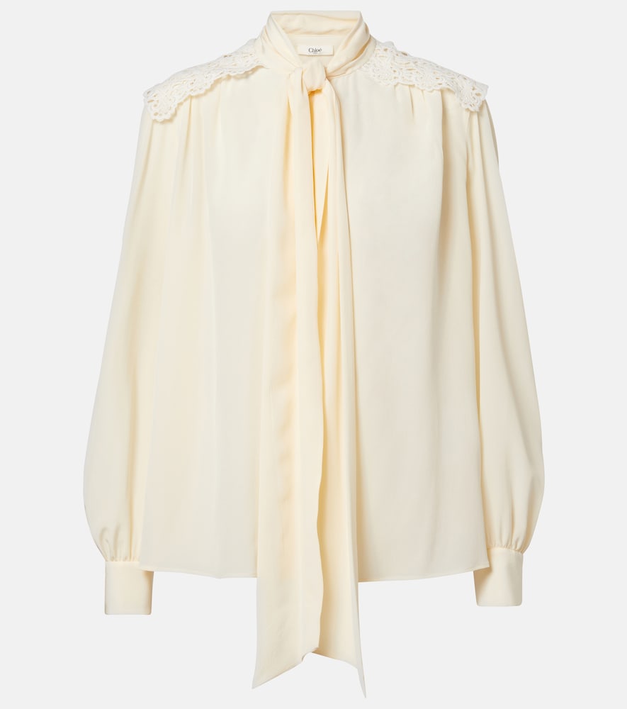 Chloé Lace-Trimmed Silk Crêpe De Chine Blouse