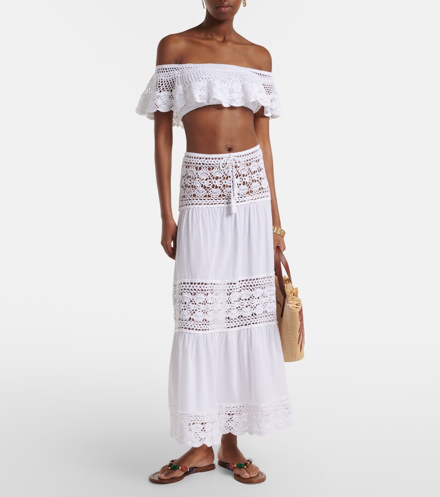 Anna Kosturova Filigree crochet-trimmed cotton maxi skirt