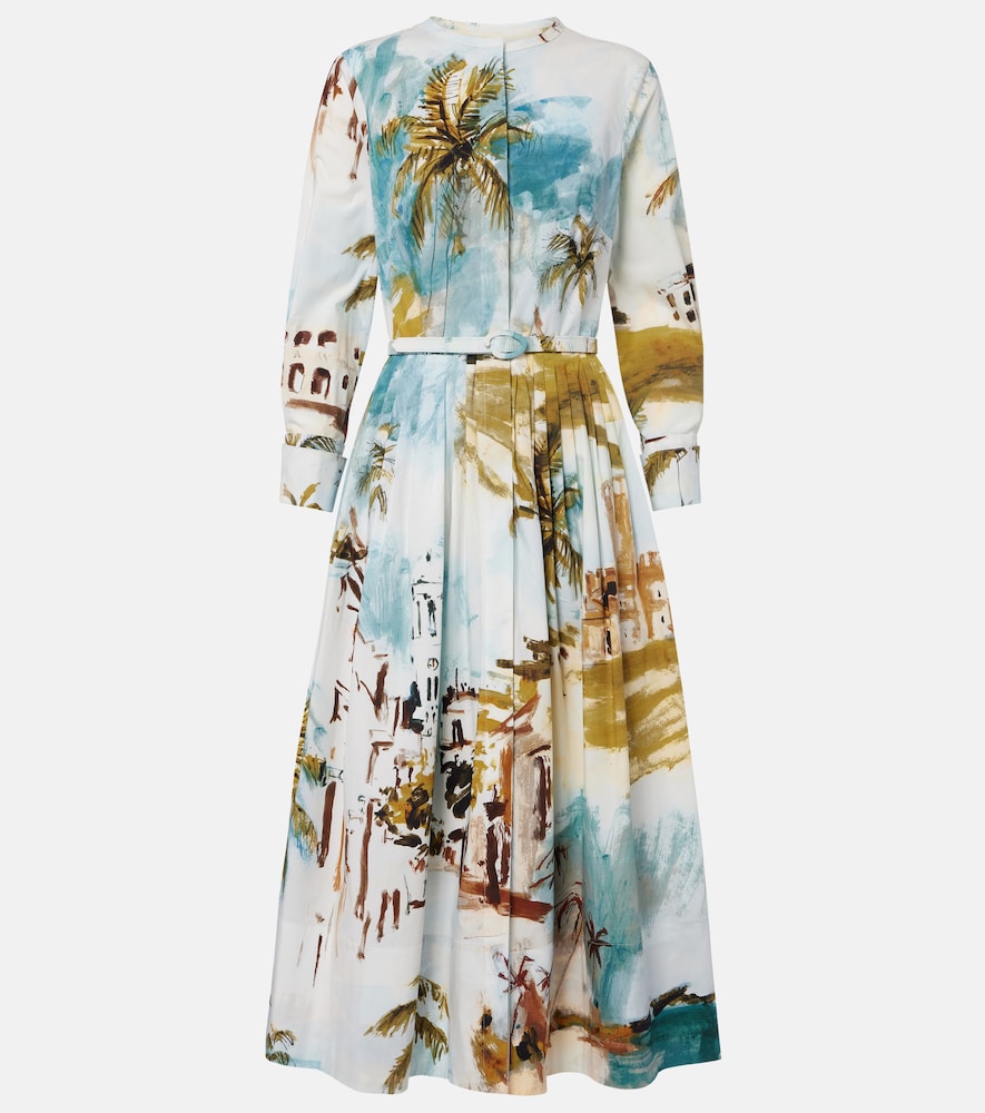 Oscar De La Renta Pleated Printed Cotton Blend Cocktail Dress