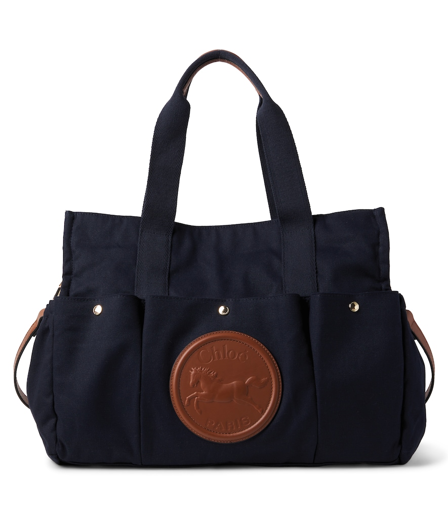 Chloé Kids Baby Wickeltasche aus Baumwolle mit Leder