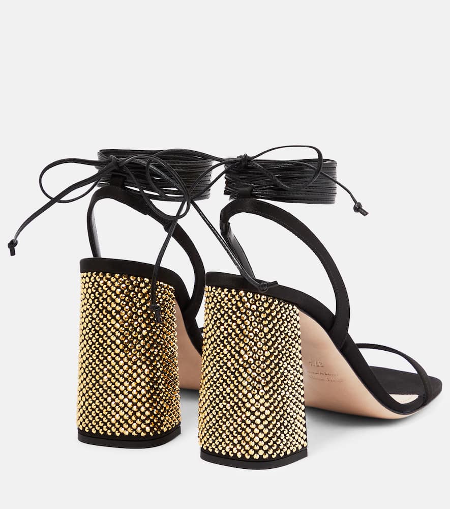 Miu Miu Embellished Satin Sandals In Nero+oro