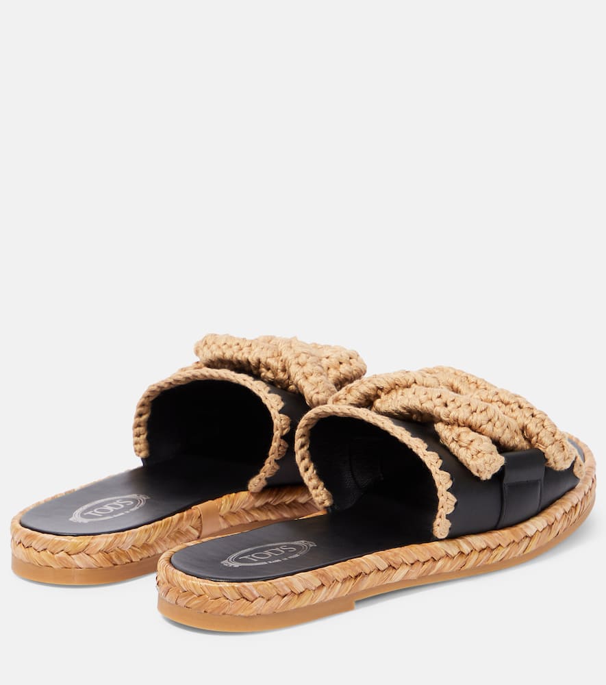 Shop Tod's Kate Leather And Jute Slides In Black