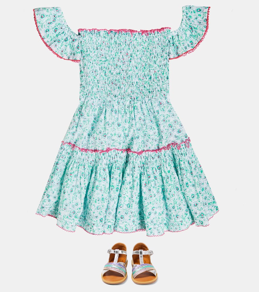 Poupette St Barth Aurora Floral Cotton Dress In Aqua Anemone