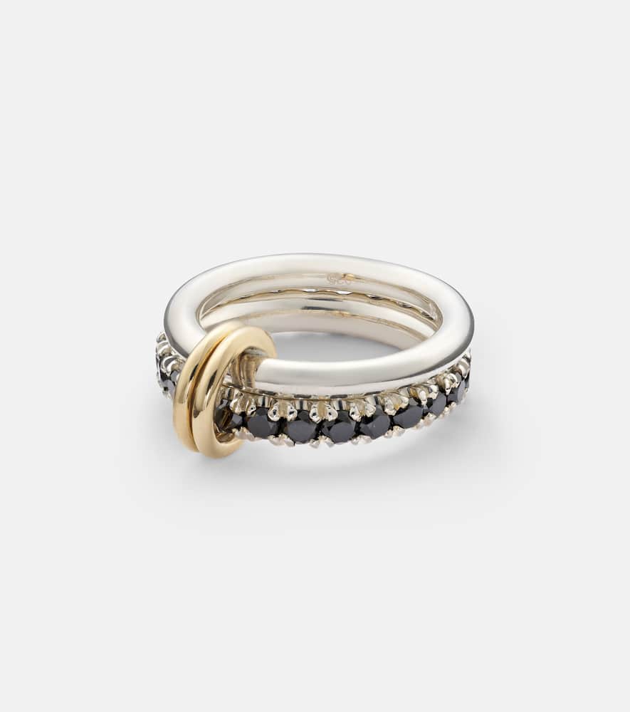 Spinelli Kilcollin Enzo Sg Noir Sterling Silver And 18kt Gold Linked Rings With Black Diamonds In Silver