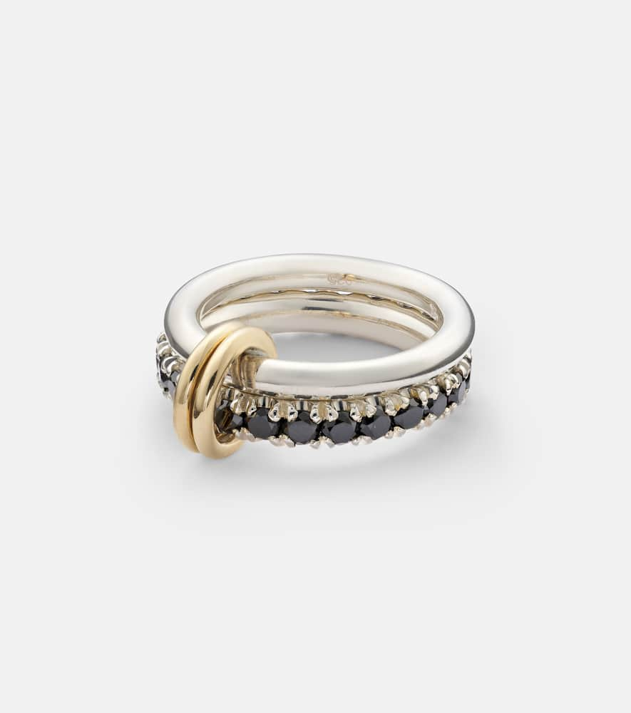 Spinelli Kilcollin Enzo Sg Noir Sterling Silver And 18kt Gold Linked Rings With Black Diamonds