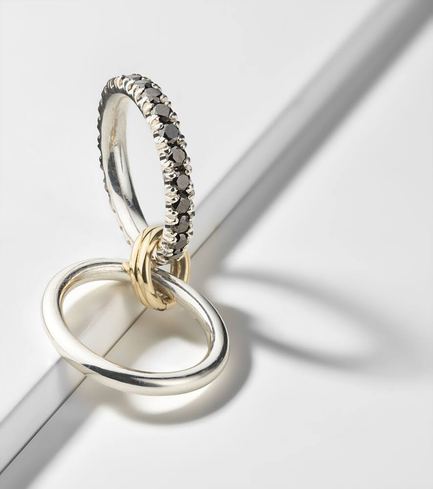 Spinelli Kilcollin Enzo Sg Noir Sterling Silver And 18kt Gold Linked Rings With Black Diamonds In Silver