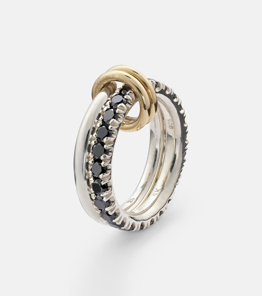 Spinelli Kilcollin Enzo Sg Noir Sterling Silver And 18kt Gold Linked Rings With Black Diamonds In Silver