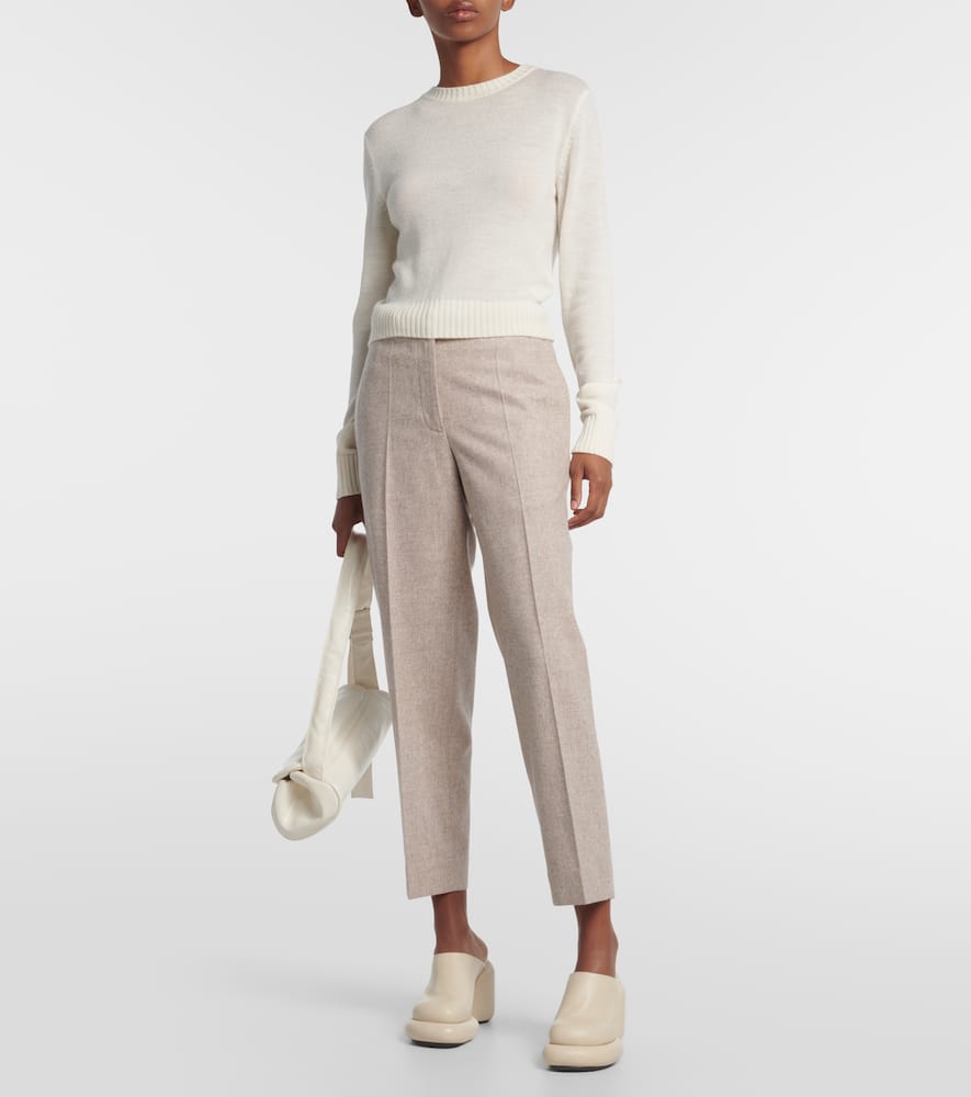 Shop Jil Sander Wool Cropped Straight Pants In Beige